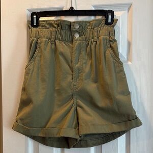 H&M Green High Waist Shorts with Paper-Bag Style